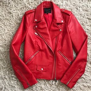Red faux leather jacket
